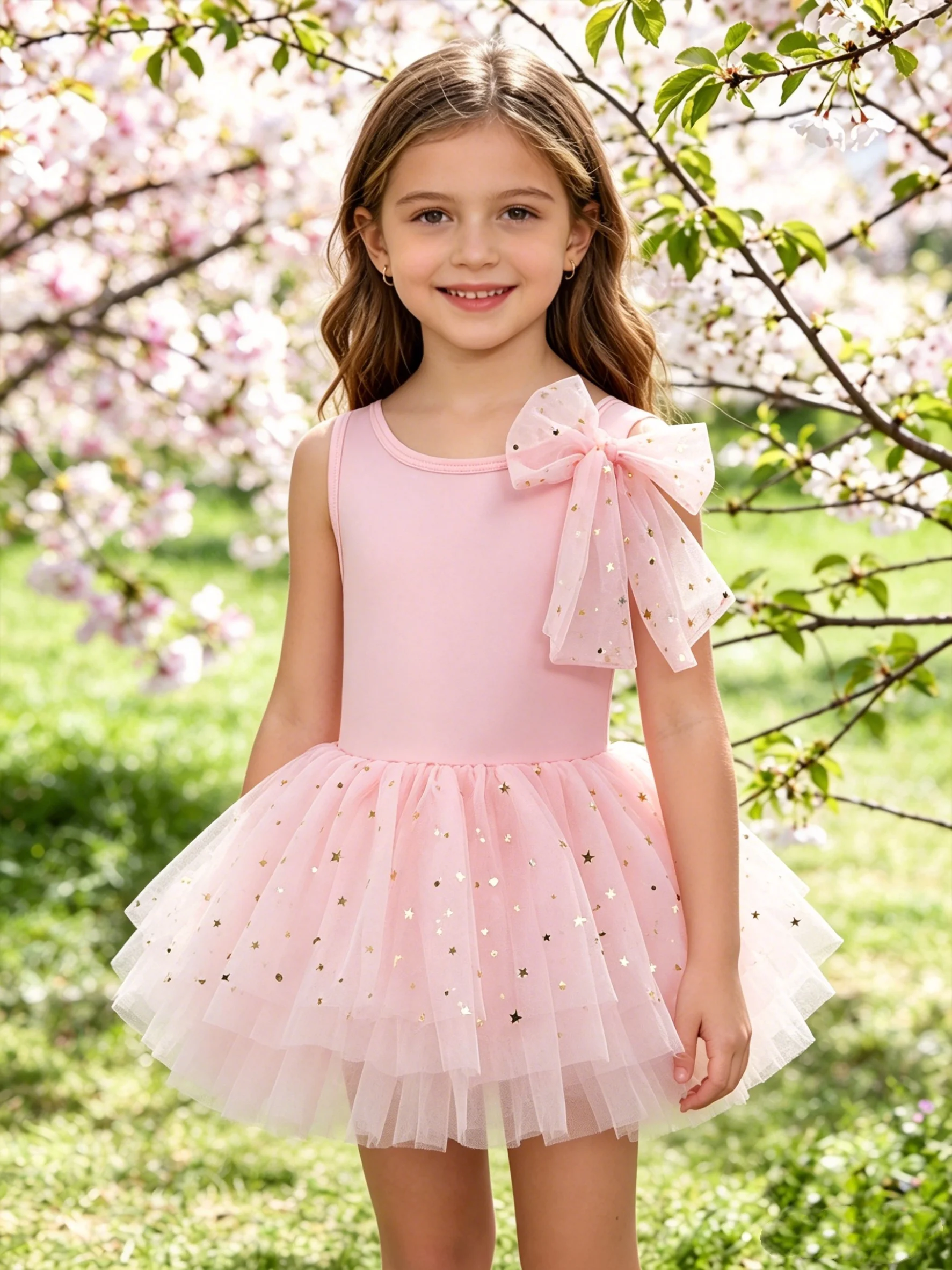 Little Girl's Summer Mesh Dress, Breathable and Mosquito-Proof, with Good Drape, Stylish Pastoral Style Long Dress for Photos