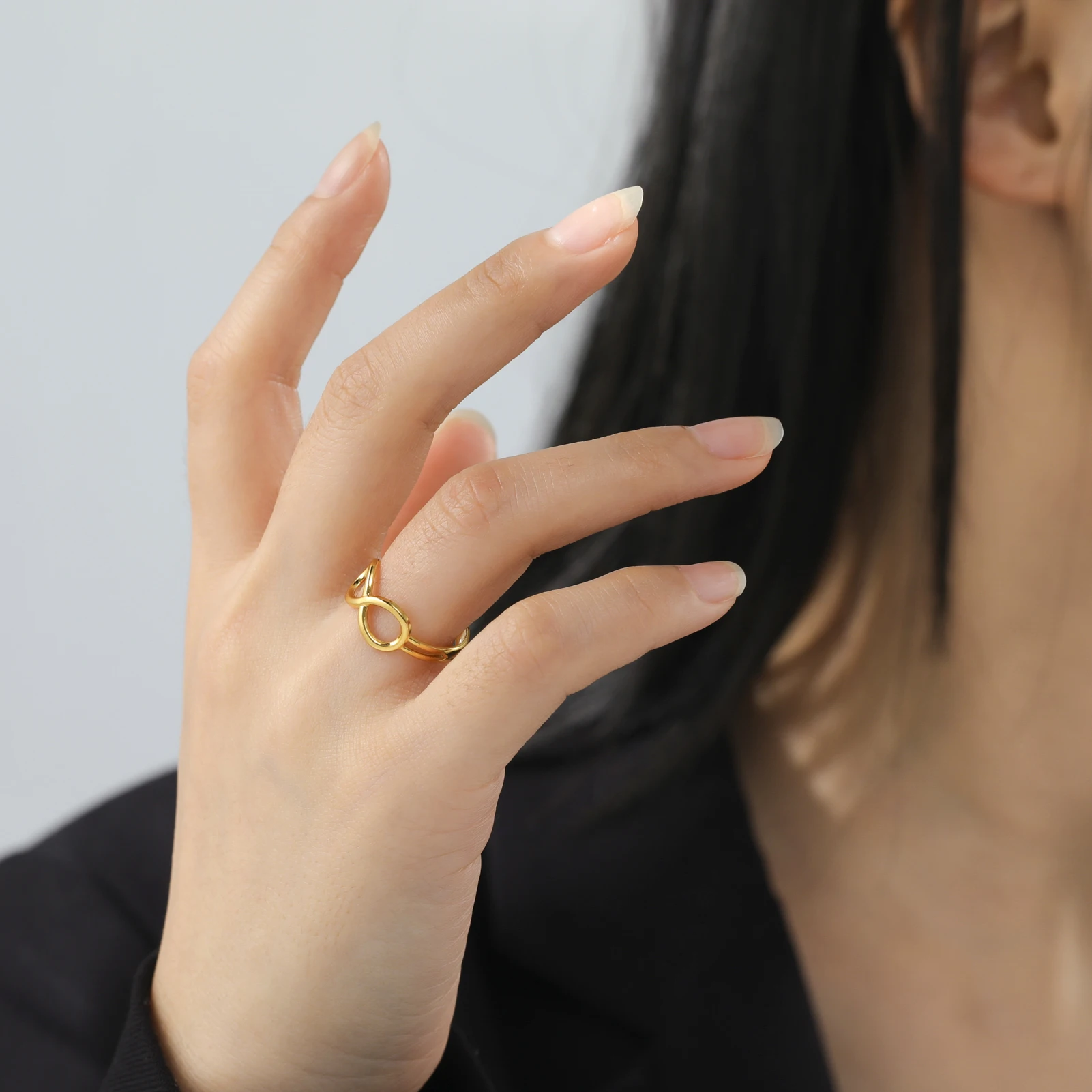 الفولاذ المقاوم للصدأ إنفينيتي رمز خواتم مفتوحة للنساء ، مجوهرات الخطوبة عاشق ، لون الذهب ، هدية حفلة الفتاة