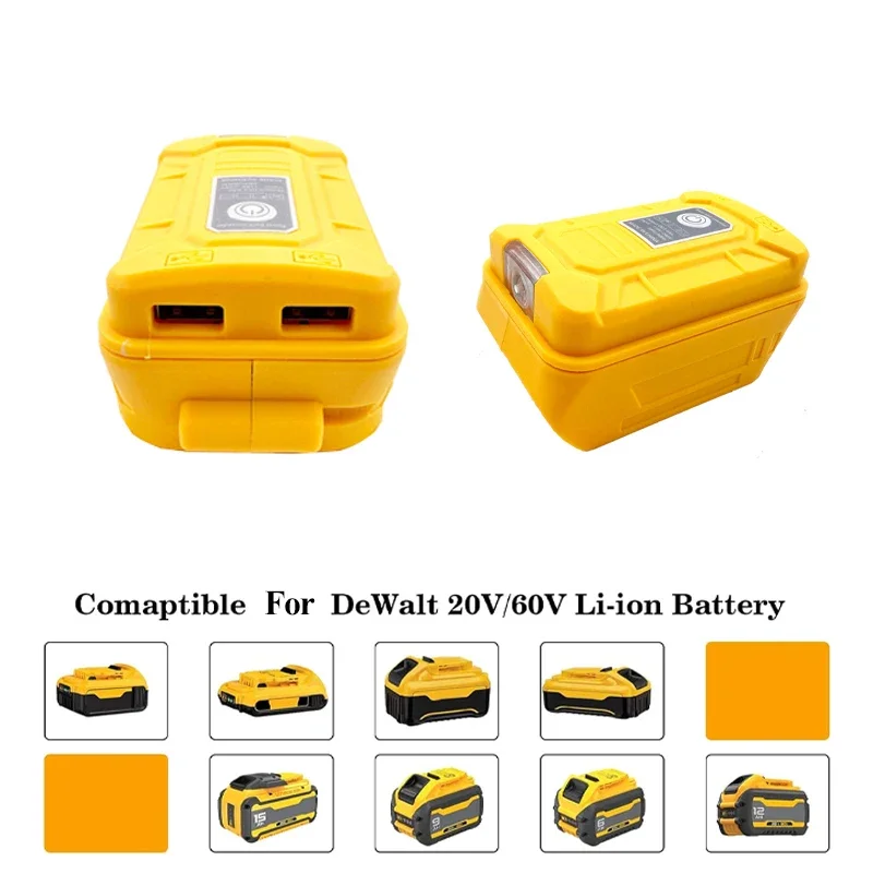 Replace for Dewalt 18V 20V Battery USB Adapter Charger Battery Adapter with LED Work Light Dual USB Port Power Source Charger