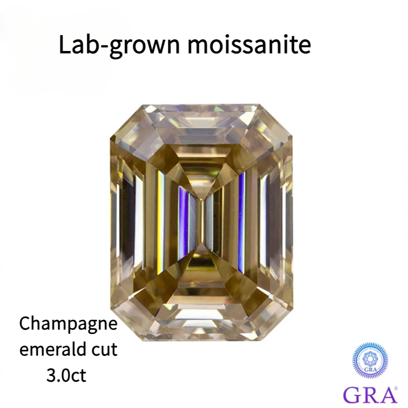 

Lab-Grown Champagne Moissanite Loose Stone Emerald Cut 3.0 Carat VVS1 with GRA Certificate. Suitable for jewelry setting