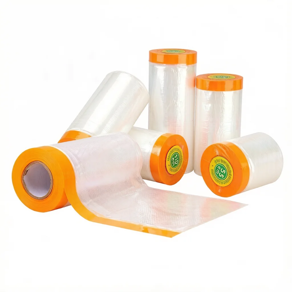 1/2/3 Rolls Pre-Taped Masking Film Plastic Sheeting Automotive Painting Covering Washi Tape Painters Plastic Drop Cloth