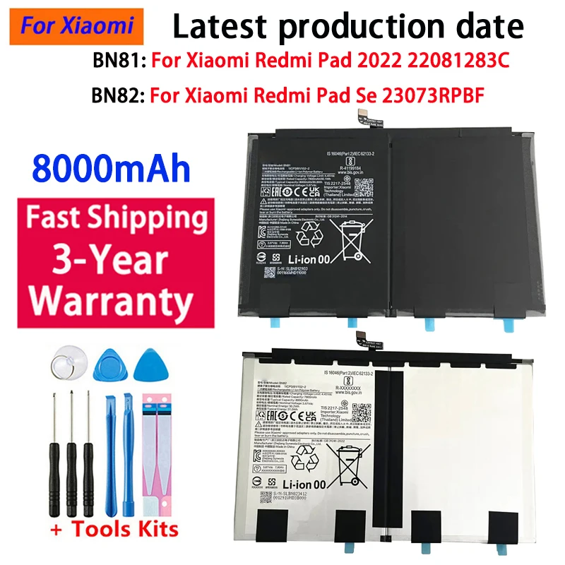 2026 Years 100% Original Rechargeable Battery BN82 BN81 8000mAh Battery For Xiaomi Redmi Pad Se Flat Batteries High Quality