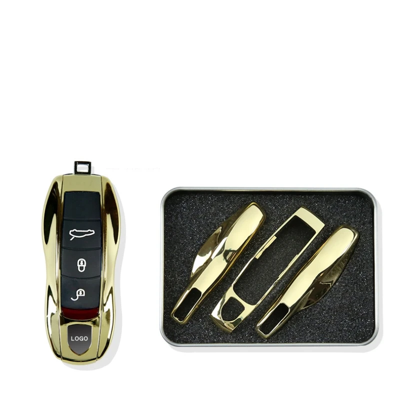 Espelho Caso Chave Remoto Car Fob Ouro, Capa Chave, Shell Substituir para Porsche 911, Carrera, Panamera, Boxster, Cayman, Cayenne, Macan