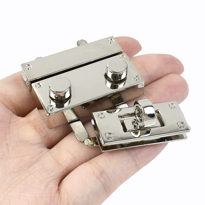 

2Pcs Silver Metal Locks Buckle Bag Handbag Twist Turn Lock Clasp Purse Wallet Closure Rotating Clasps DIY Decor Sewing Accessory