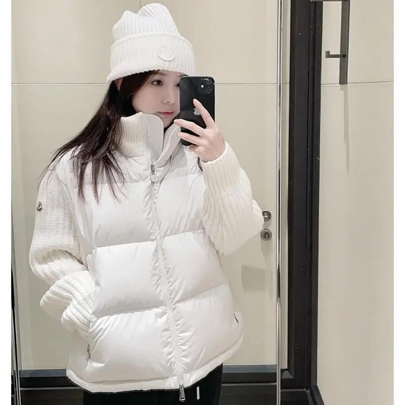 2024 Winter Fashion Stand-up Collar Thickened Cotton Jacket for Women Autumn/Winter Splicing Knitted Versatile Short Warm Jacket