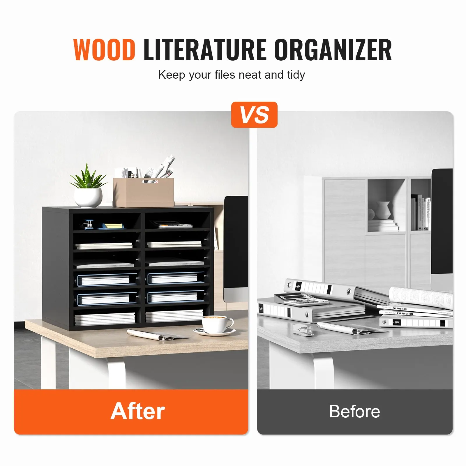 

Wood Literature Organizer, 12 Compartments, File Sorter With Removable Shelves, Mailboxes Slot For Office Home Classroom