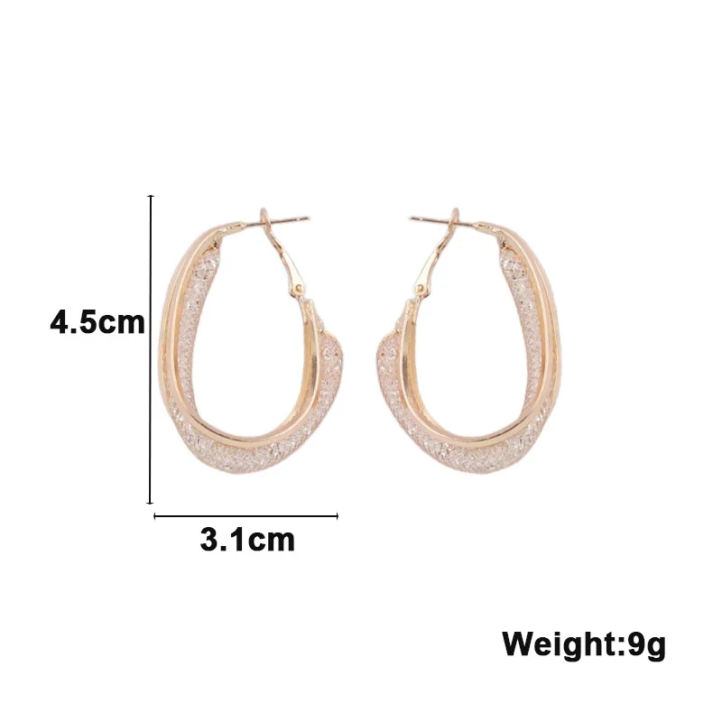 Hollow Net Crystal Hanging Earrings for Women Twist Metal Side Gold Color Silver Color Female Dangle Earrings New Year Jewelry