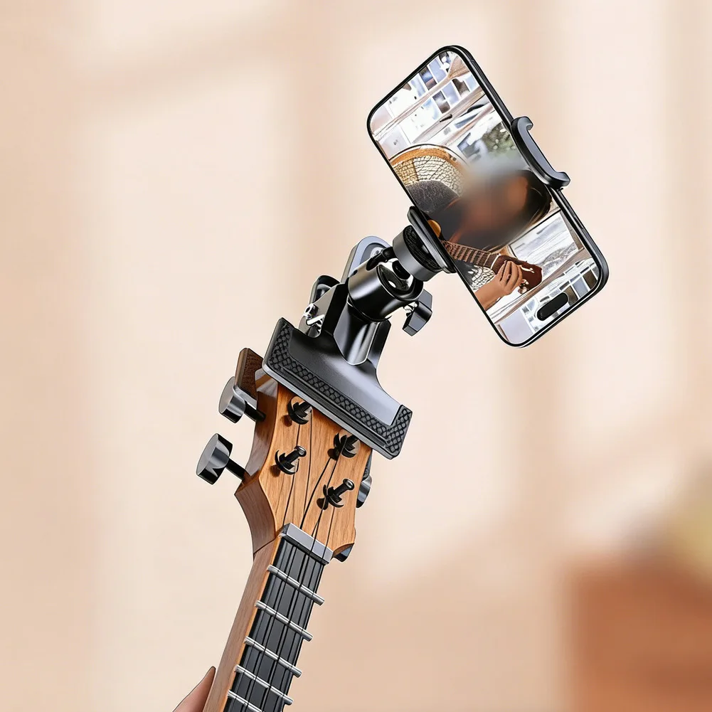 

Guitar Head Phone Holder Adjustable Live Stream Stand With Tripod Base Desktop Clip Compatible With Mobile Phone Versatile Mount