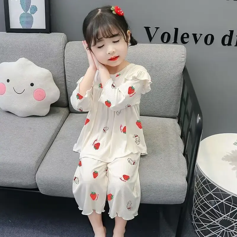 Four Seasons Children's Clothing Sets  Kids Pajamas Set Clothes Kids Pajamas Set Baby Girls Kuromi Printed Flower Pyjamas