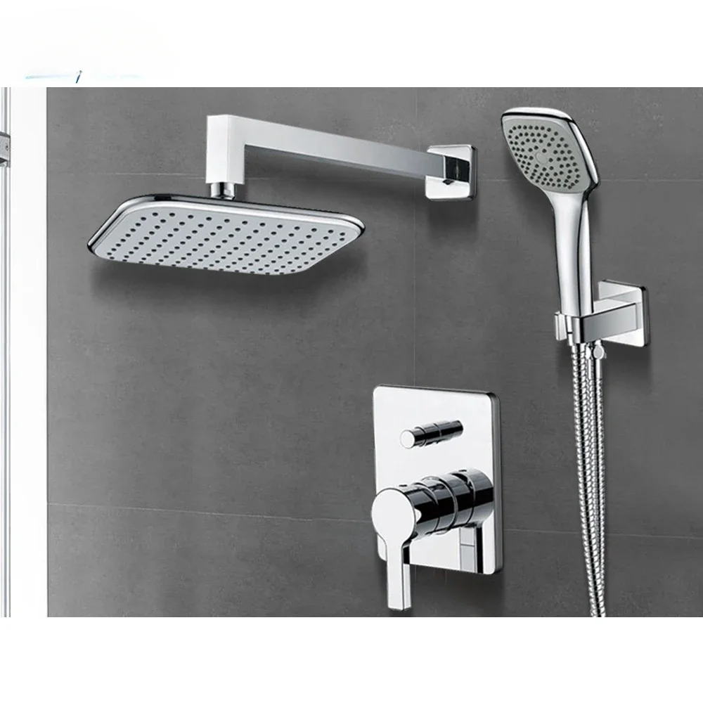 Chrome Square Wall Mounted Concealed 2 Function Waterfall Bathroom Shower Set For Home Hotel Bathroom