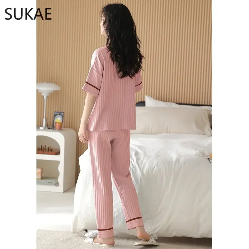 SUKAE M-5XL Women Clothing Summer Cotton Woman Pajama Trendy Bear Printing Leisure Cartoon Sleepwear Korean Cute Girl Pyjamas