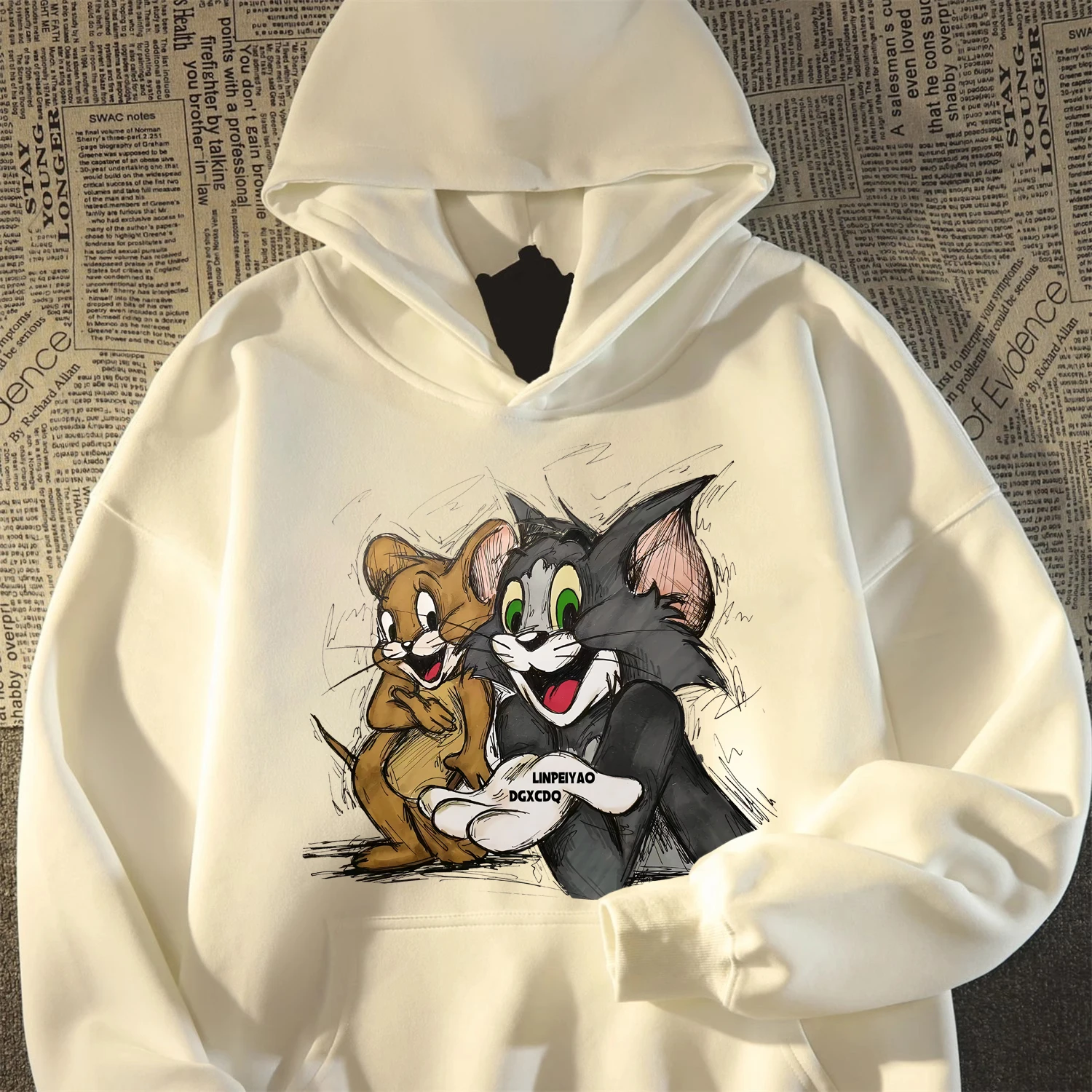 

Oversize Hoodie Sweatirt Men's Lazy Sle Fce Lined And Mouse Cartoon Print Autumn Winter Streetwear Casual Jaet