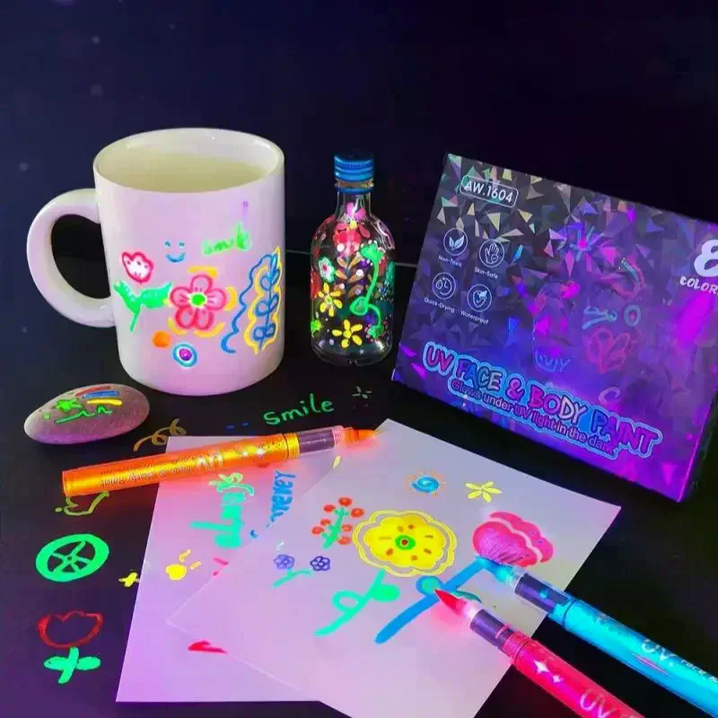 

1/8 шт., студенческая детская креативная живопись, флуоресцентный маркер, красочная светящаяся ручка, ручка для рисования человеческого лица