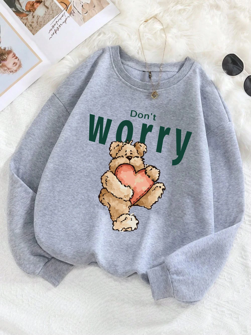 

Fashion Men Woman Sweatshirts Don'T Worry Cute Bear Printing Pullover Breathable Loose Fleece Warm Hoodies Autumn Couple Clothes