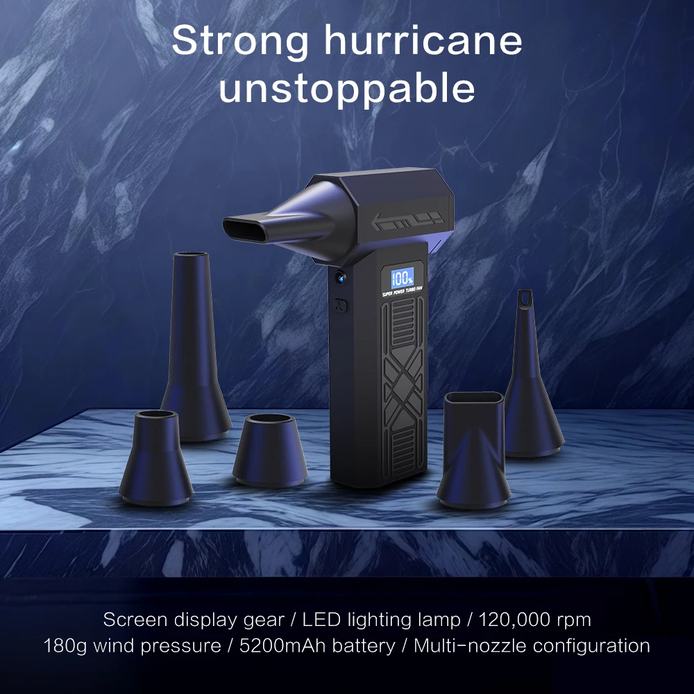 

Wireless Turbine Hair Dryer 130,000 RPM Powerful Dust Removal Computer & Car Cleaning Type-C Charging