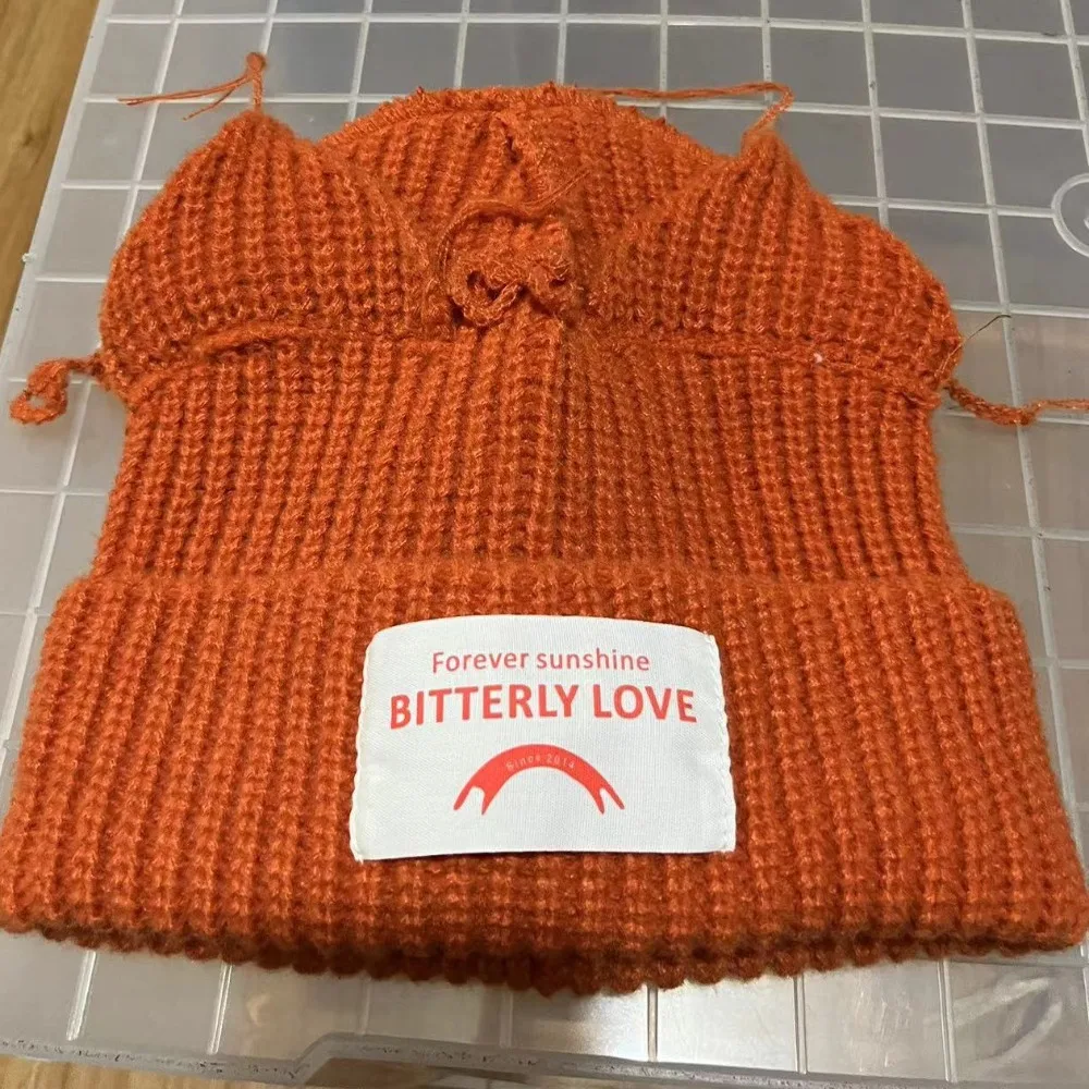 Double-layer Loverboy Cat Ear Knit Hat Warm Hooded Cap Knitted Cap Niche Design Hip-hop Personality Cold Hat Autumn and Winter