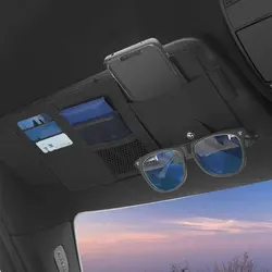 Leather Car Sun Visor Organizer Multi-Pocket Business Card Storage Management Sunglasses Holder Visor Accessories Auto Interior