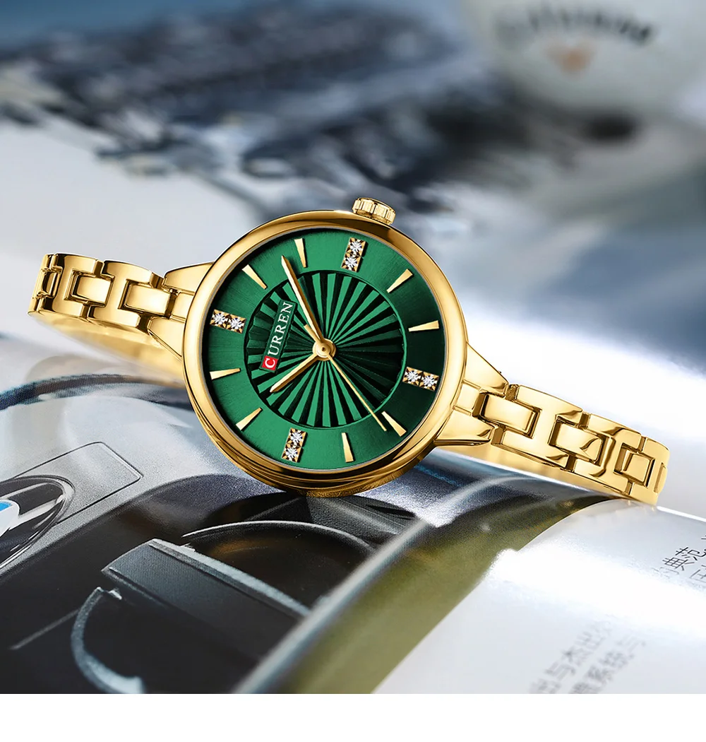 CURREN Einfache Romantische Armbanduhr mit Strass-Zifferblatt und Edelstahlarmband Luxuriöses Design Quarz-Armbanduhren – Detail 16