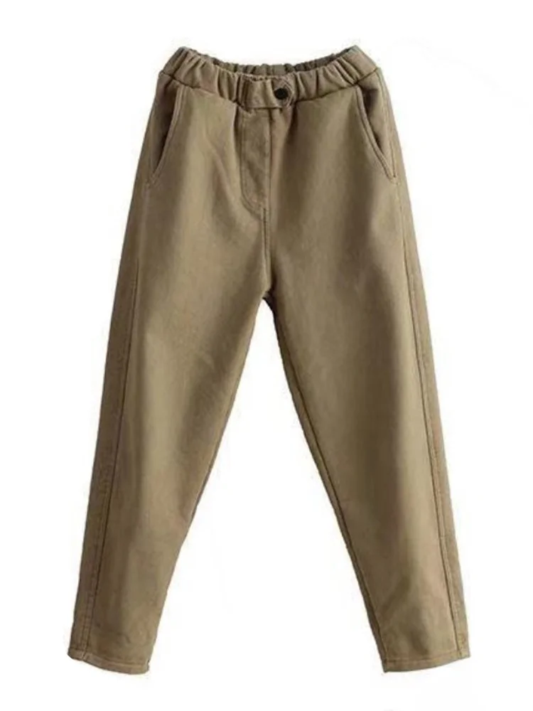 Thiened Fce Foderato Papà Pantaloni Lunghi Abbigliamento Casual Invernali da Donna Pantaloni Harlan in Cotone Pantaloni Lunghi a Vita Alta Pendolarismo Sle