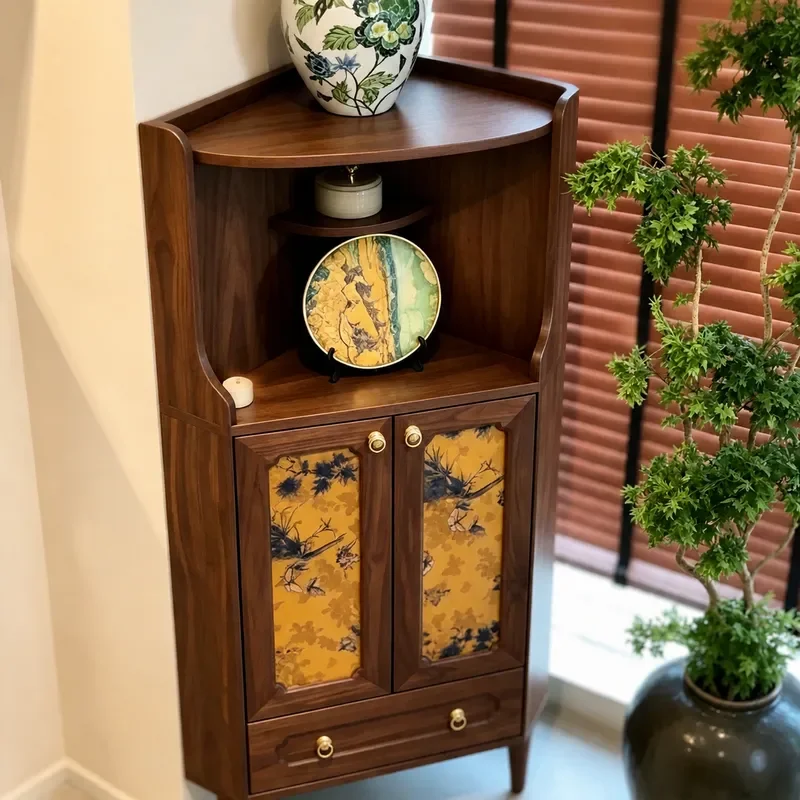 New Chinese Style Black Walnut Solid Wood Corner Cabinet Song Aesthetics Multi Functional Storage Stand Offering Table Shrine