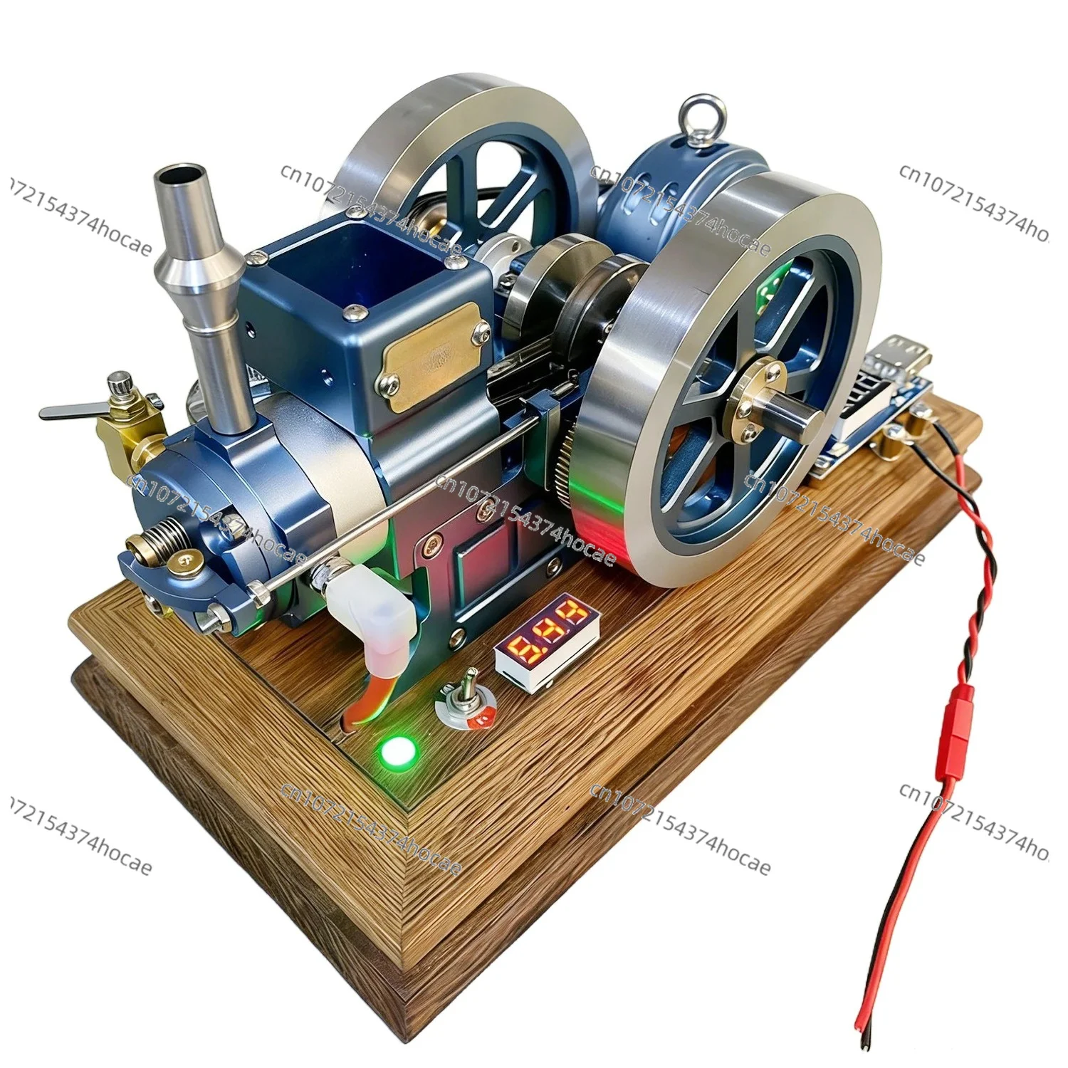 Retro Horizontal Engine Model Metal Single Cylinder Water Cooled Generator Startable and Speed Adjustable Engine Model