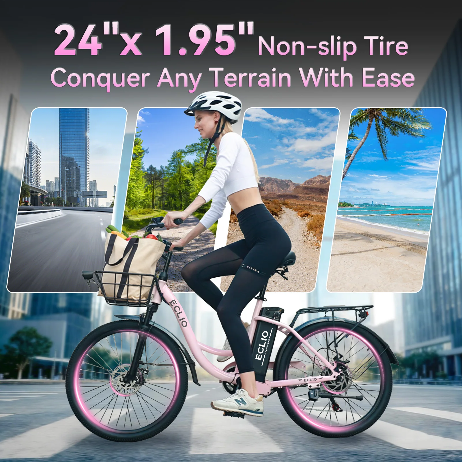 

24'' Electric Bike for Adults, Peak 1000W Motor 28MPH, 624WH Battery 75Miles, Step Through City Cruiser Ebike, Commuter E Bike