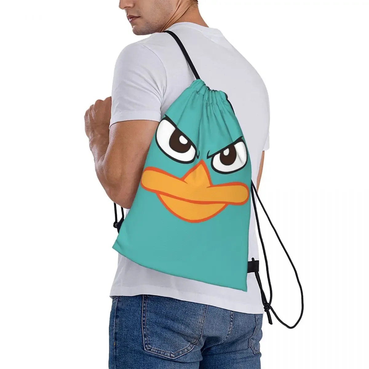 Perry The Platypus Mask Backpacks Portable Drawstring Bags Drawstring Bundle Pocket Sports Bag BookBag For Travel Students