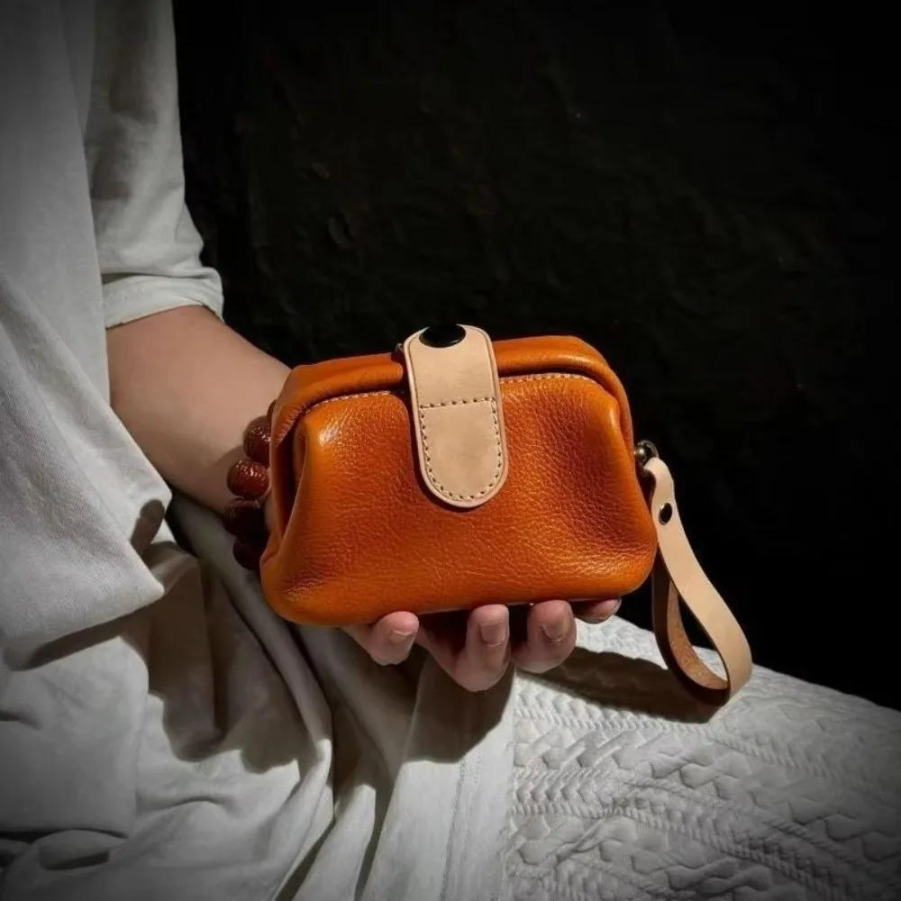 Practical Snap Closure Coin Purse Solid Color Wrist Strap Card Holder Wallet Business PU Leather Wallet Commute