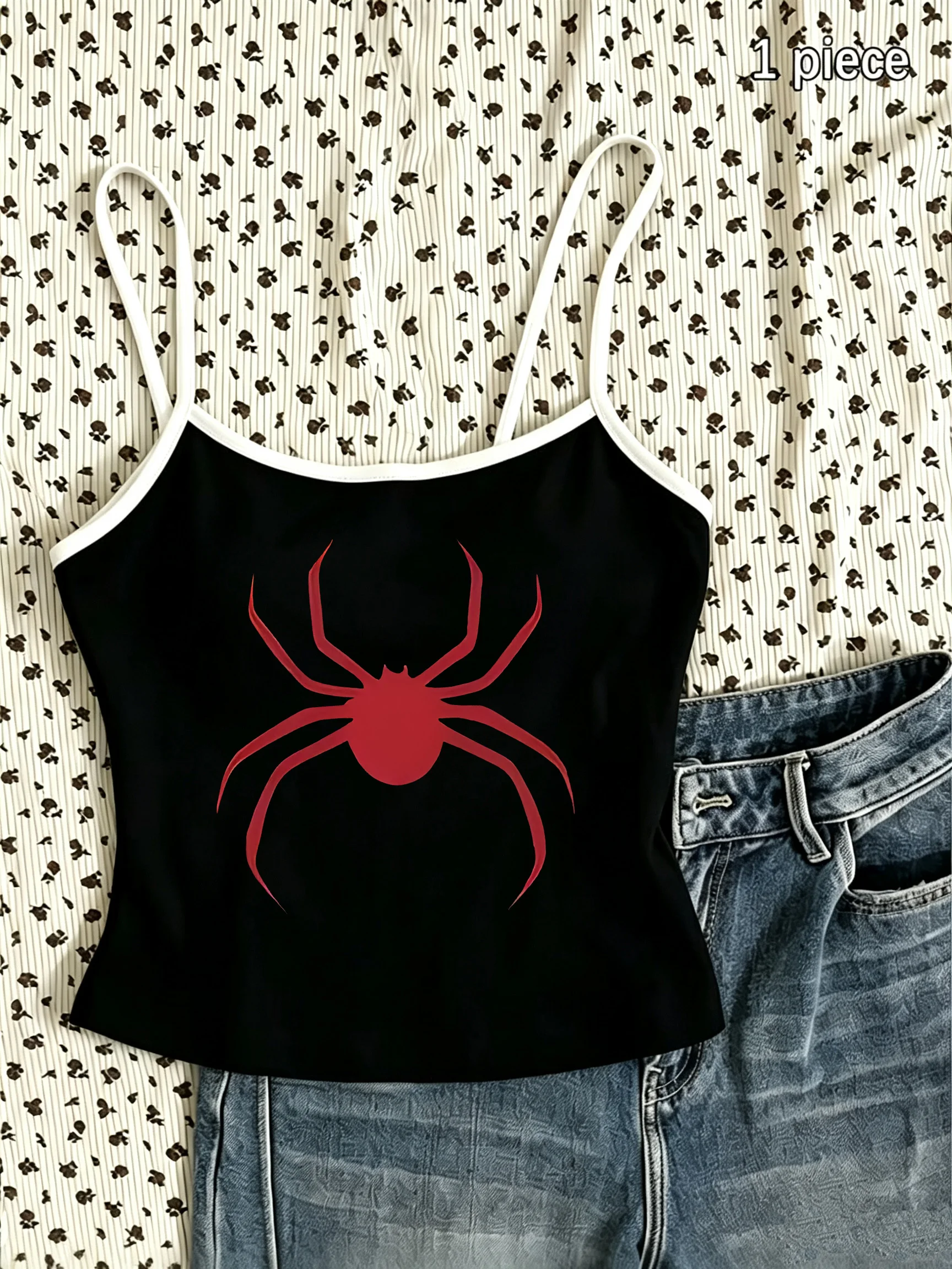 Streetwear Spider Print Camisole Top Hip Hop Casual Crop Top Vest Y2k 90s Women'S Tank Top Clothes Vintage Shirt