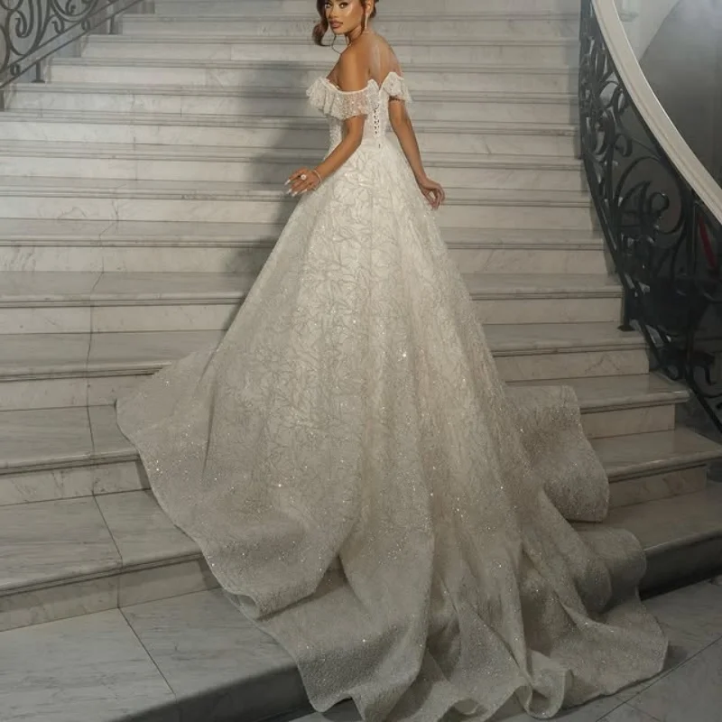 사용자 정의 반짝 이는 아이보리 화이트 스파게티 스트랩 레이스 아플리케 웨딩 드레스 긴 소매 비즈 새틴 신부 가운 드레스 만들기