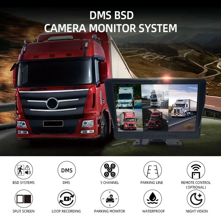 Wemaer 10 Inch 5 Channel 1080P Bus RV Reverse Camera Truck BSD Blind Spot Vehicle Detection DMS Driver Monitoring System