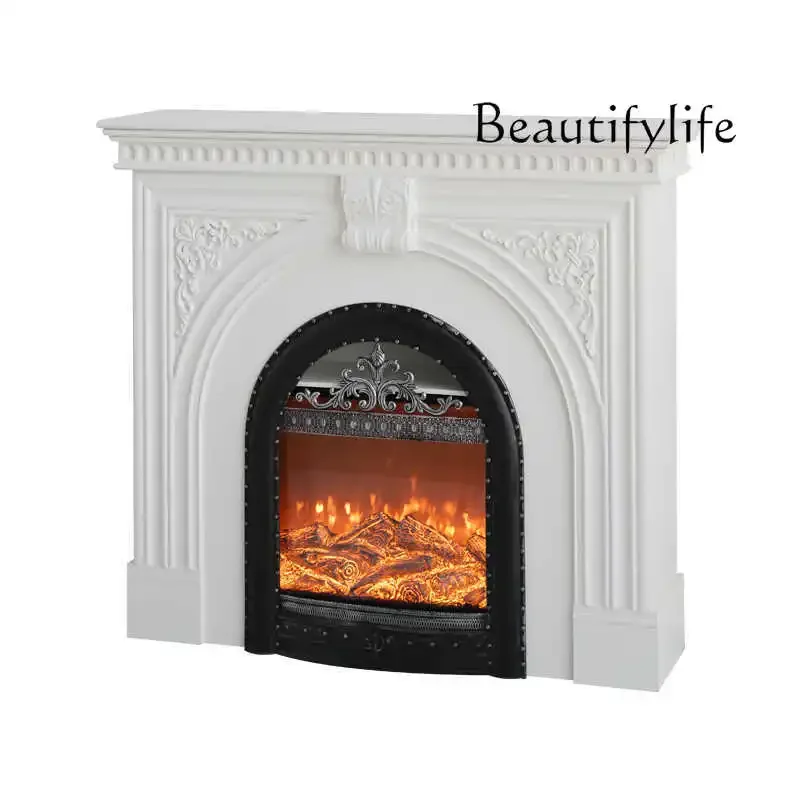 

French retro mantel indoor heating porch living room simulation flame decoration fireplace cabinet