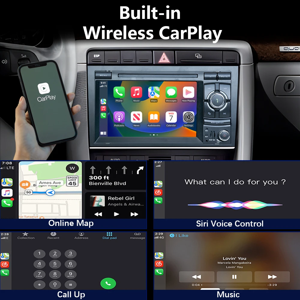 Chstek-Audi, Android 13,CarPlay,ナビゲーション,Bluetooth,wifi,4g,a4,b6,b7,s4,rs4,2002-2009用のカーラジオ