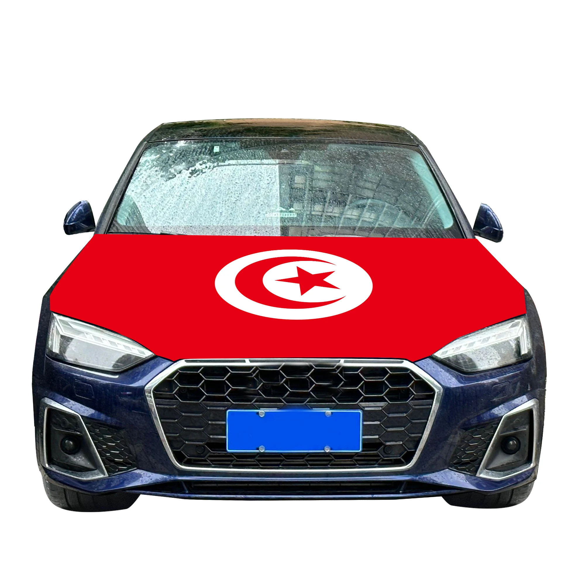 Tunisia Car Hood Cover Flag  Universal Size Elastic Polyester 120x150cm for Car Decor