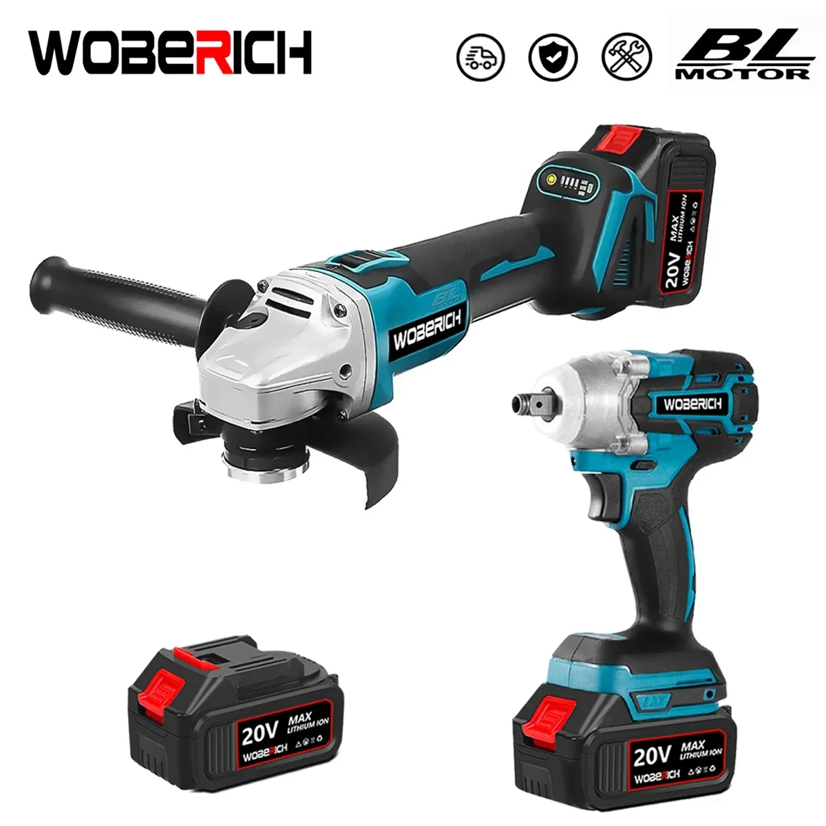 WOBERICH125mm Brushless Electric Angle Grinder 18V Battery Devices Combo Kit Impact Wrench for Makita Battery Power Tool Sets