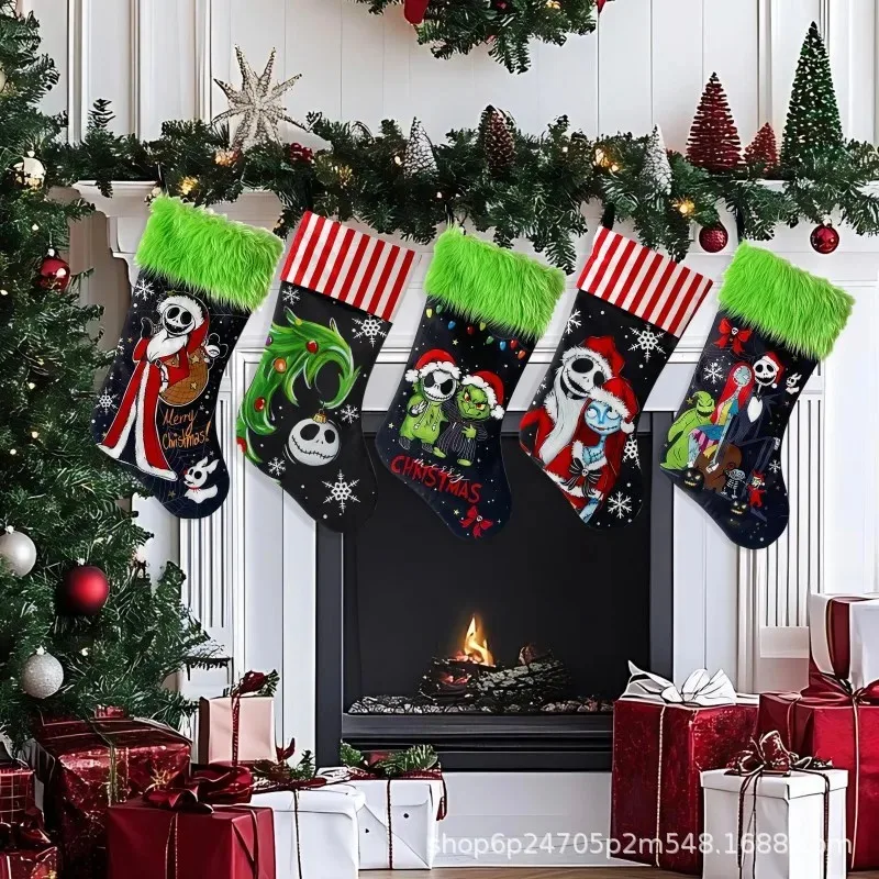 Christmas Funny Face Stocking Candy Bag Polyester Fireplace Ornament Gift Sack for Home Tree Hanging Decor Home Decoration