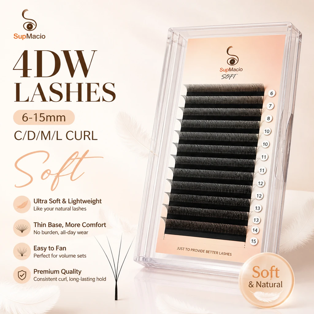 Image of Supmacio 4D W Lashes Schwarz 4D Premade W Fan Lash Extensions 0,07 C/D Natürliche weiche Volumen W-Style-Wimpern