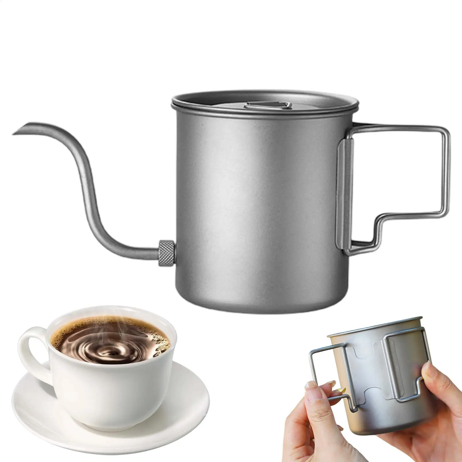 camping water bottle 420ml titanium steel kettle Portable Boiling Drinking Boiler detachable spout kettle With folding handle