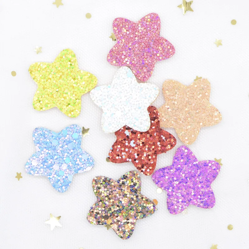 20Pcs 30mm Glitter Fabric Padded Star Appliques for Crafts Stick Supplies DIY Hair Clips Bow Decor Accessories Patches