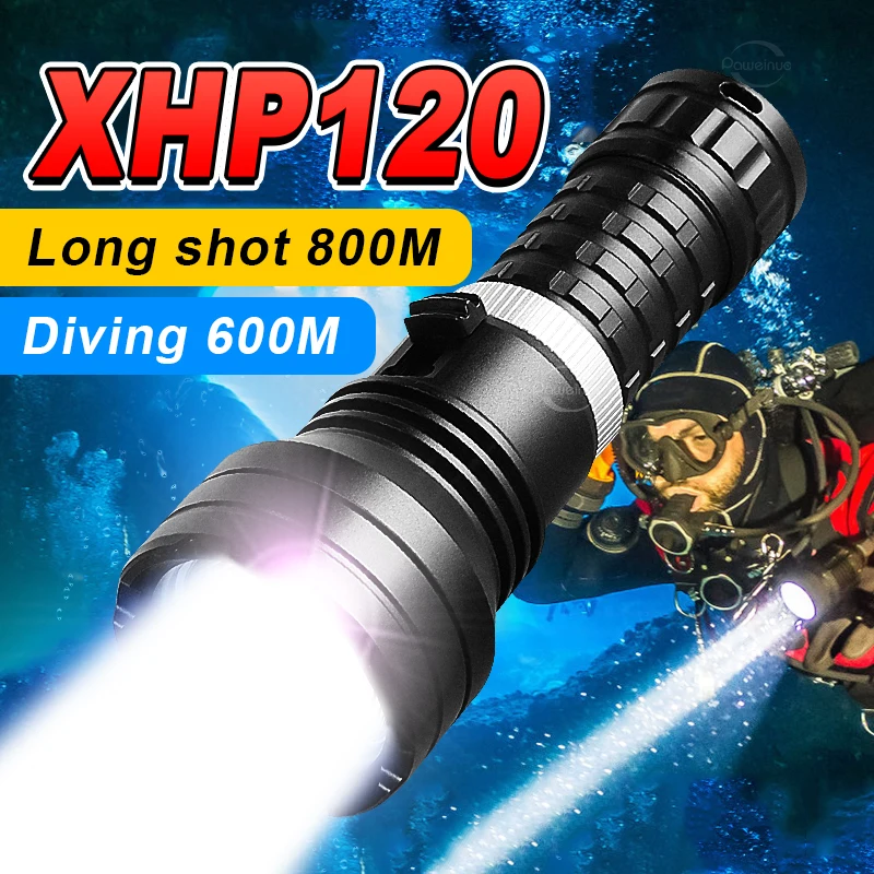 XHP120 самый мощный фонарик для дайвинга 600 м профессиональный фонарь для подводного плавания мощный светодиодный фонарик IPX8 подводная лампа