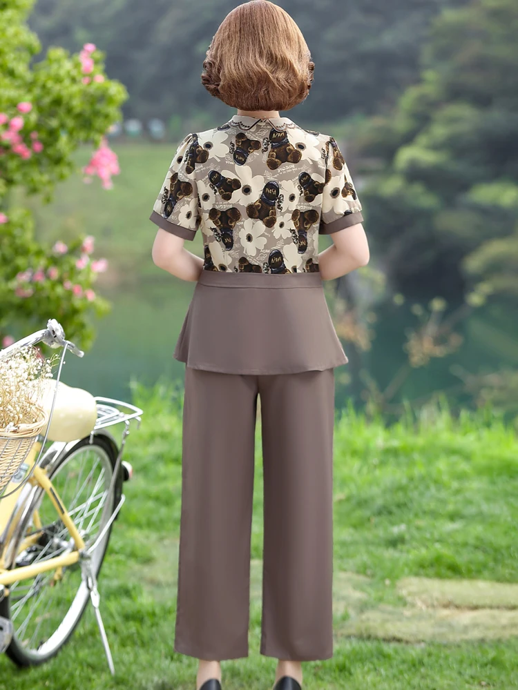 High Street Stylish Popular Short Sleeved T-shirt and Elastic Waist Wide-leg Long Pants Two Piece Set Women's Summer Suit Wh21