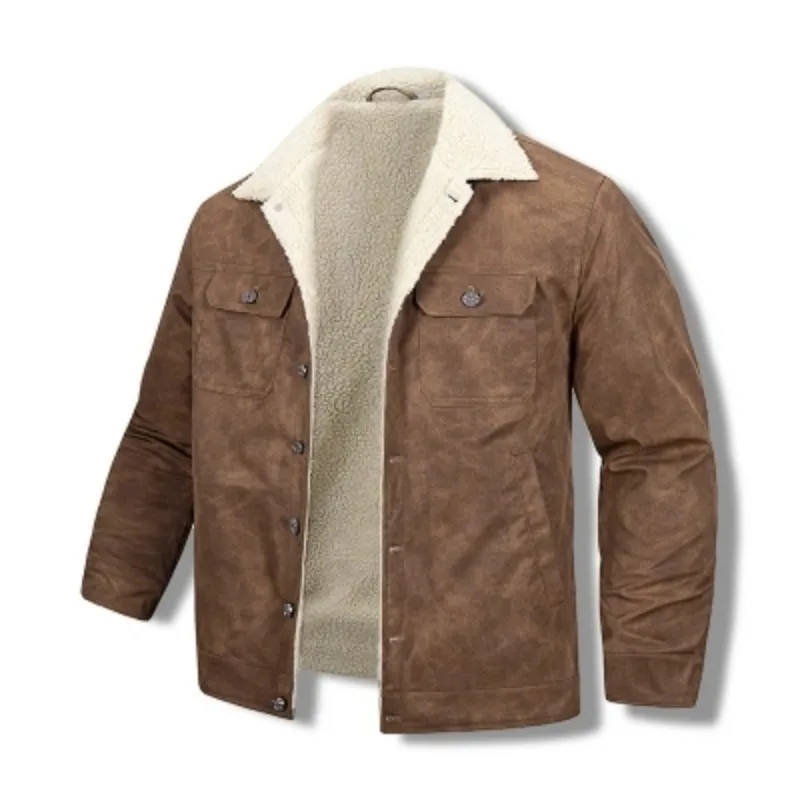 

Winter Men Warm Fleece Casual Jacket Man Lapel Formal Business Jackets Male Work Multi Pocket Windbreaker Outerwear Parka Jacket