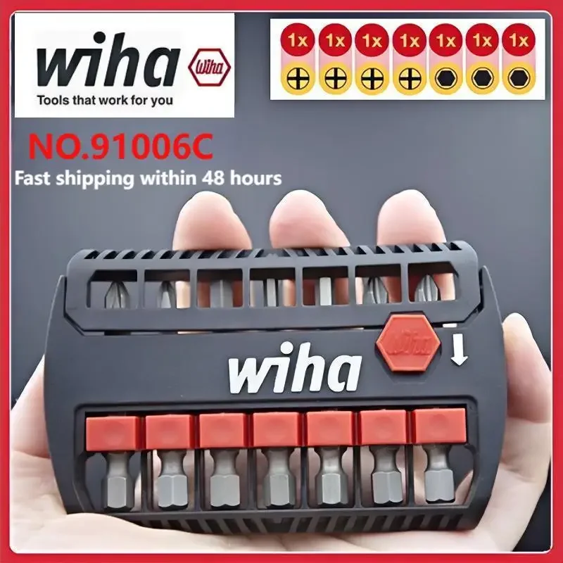 WIHA  Magnetic Screwdriver Bit Set  Hex Bits with Tool Case High-Torsion Impact Bit Set Hand Tool 7Pcs 49mm Phllips Torx 91007C