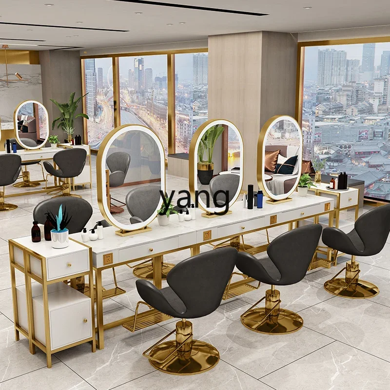 CX Barber Shop meja rias kabinet terintegrasi dengan pencahayaan dua sisi cermin untuk Salon rambut