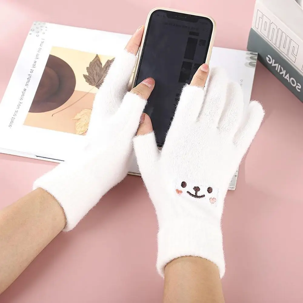

Cute Warm Playing Phone Cashmere Men Women Games Playing Writing Smiling Face Gloves Cartoon Fingerless Gloves Knitted Gloves