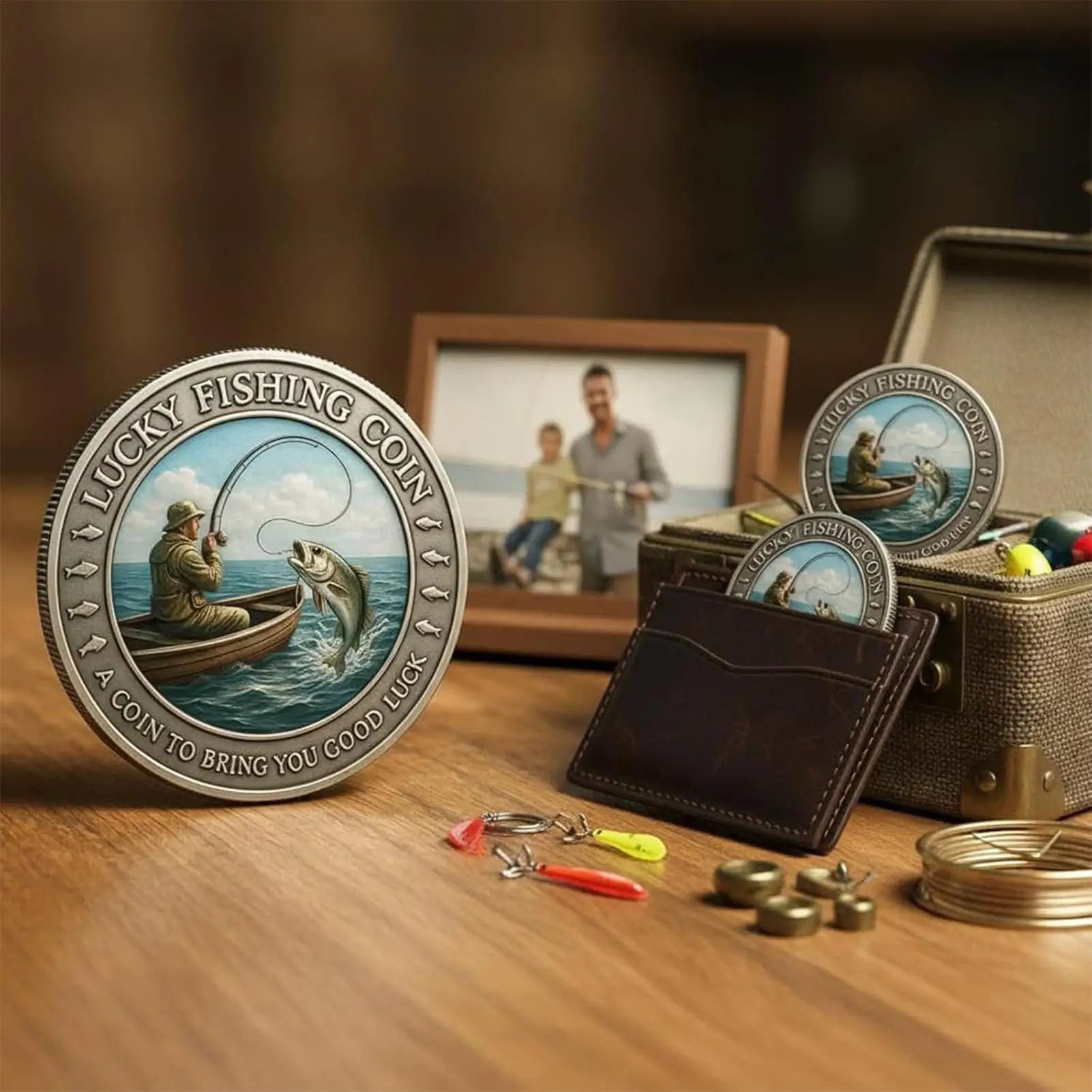 Good Fortune Coin Collectible Metal Pocket Keepsake Souvenir Coin For Angler Husband Luck Outdoor Fishing Activities Camping