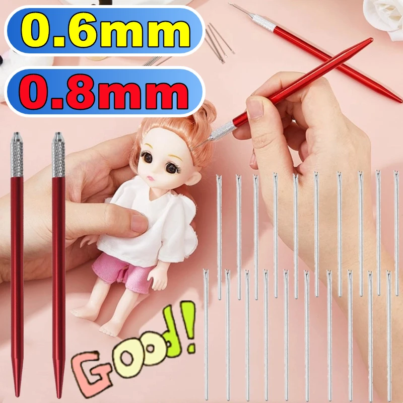 El más nuevo Kit de agujas para reroot de pelo de muñeca de 0,6mm/0,8mm, herramientas de enraizamiento de cabeza de muñecas Reborn, suministros para hacer peluca, conjunto de accesorios