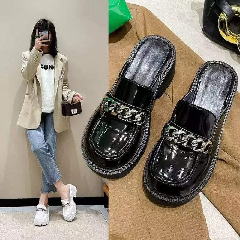 

Fashion Women's Elevated Platform Slippers Female Slides Shoes Square Heel Mules Trend Loafers Med Cover Toe Heels Luxury Fabric