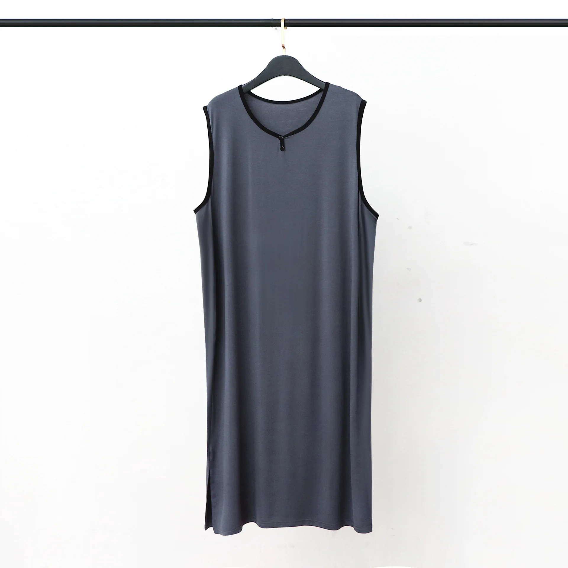 Men Solid Modal Vest Nightdress Sleeveless O-Neck Home Clothes Cozy Sleepwear Loose Nightgown Big Size 3Xl Home Dressing Gown