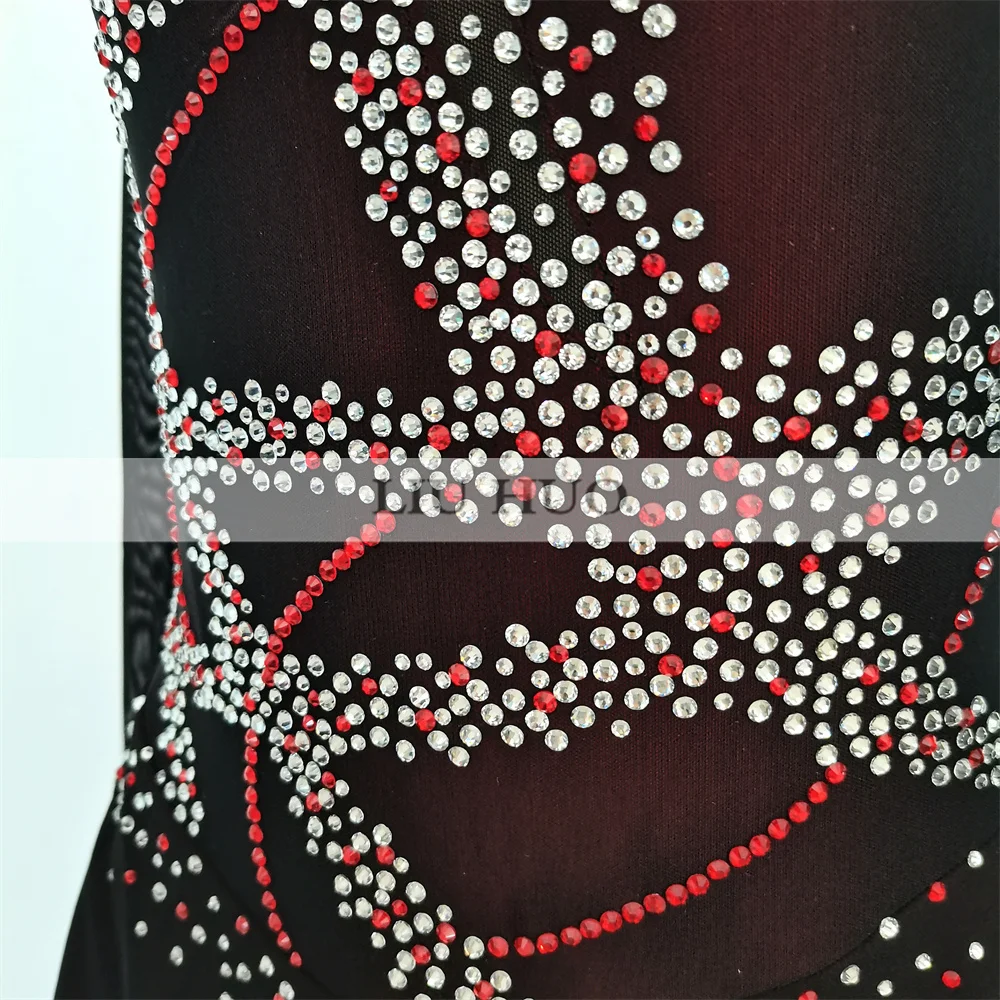 LIUHUO 女性 Aldult ティーンガールカスタマイズコスチュームパフォーマンス競技レオタードアイスフィギュアスケートドレスダンスブラックレッドローラー